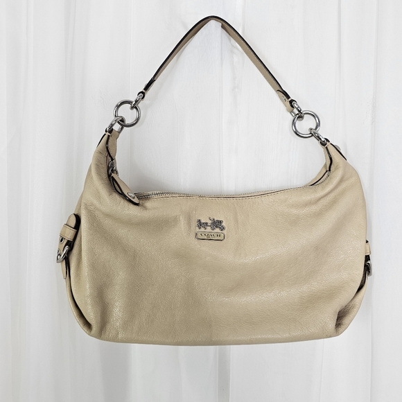 Coach Madison Hailey tan beige leather medium hobo shoulder bag - Picture 1 of 12